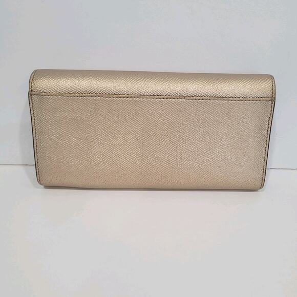 Coach Long Wallet Crossgrain Envelope Metalic Champagne Designer Large Leather - Picture 2 of 10
